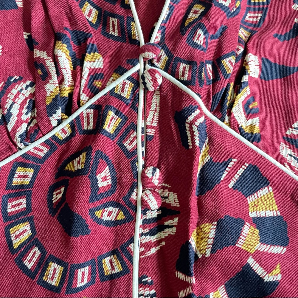 FARM Rio Burgundy Patterned Long Sleeve Mini Dress - Picture 11 of 16